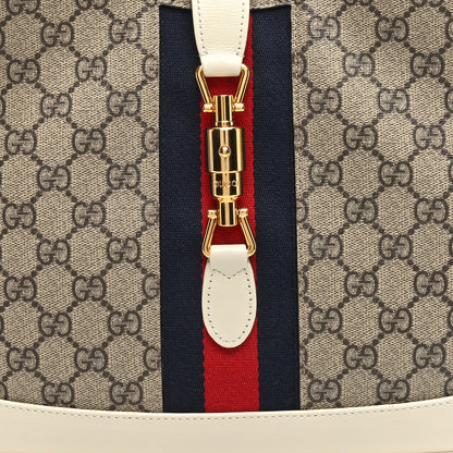 Gucci GG Supreme Monogram Textured Dollar Calfskin Web Medium Jackie 1961 Hobo Beige Ebony Mystic White 8 of 10