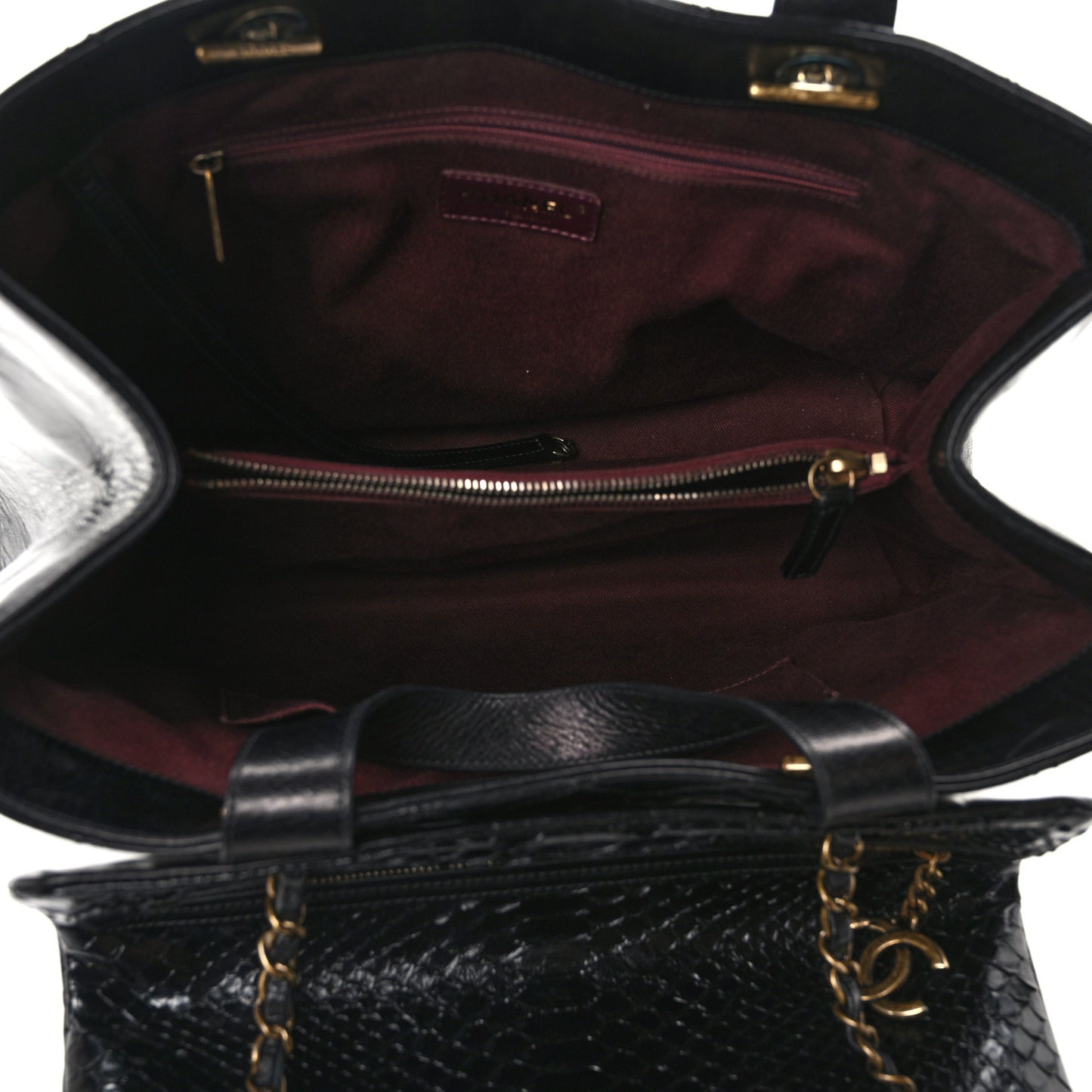 Snakeskin Glazed Calfskin Quilted Urban Mix Tote Black