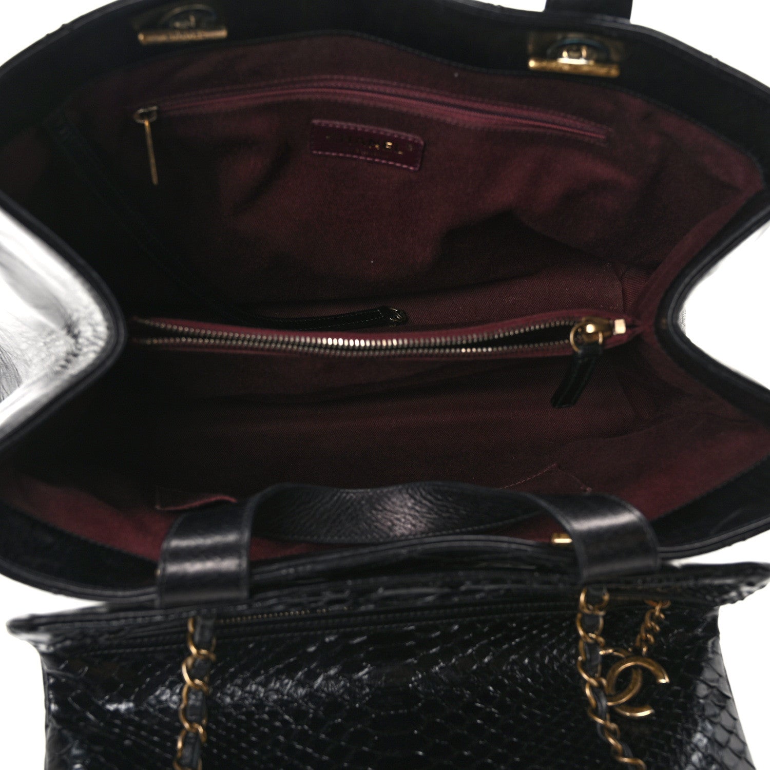 Chanel Snakeskin Glazed Calfskin Quilted Urban Mix Tote Black 5 of 10