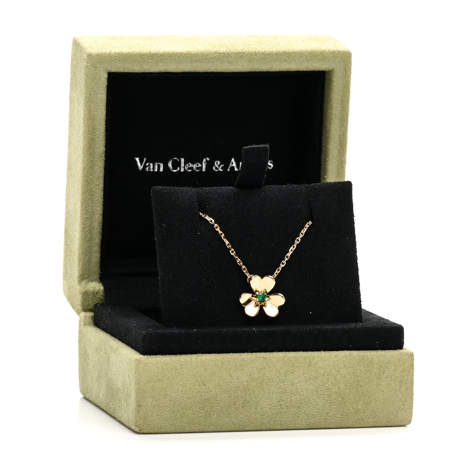 Van Cleef & Arpels 18K Yellow Gold Emerald Mini Frivole Pendant Necklace 6 of 6