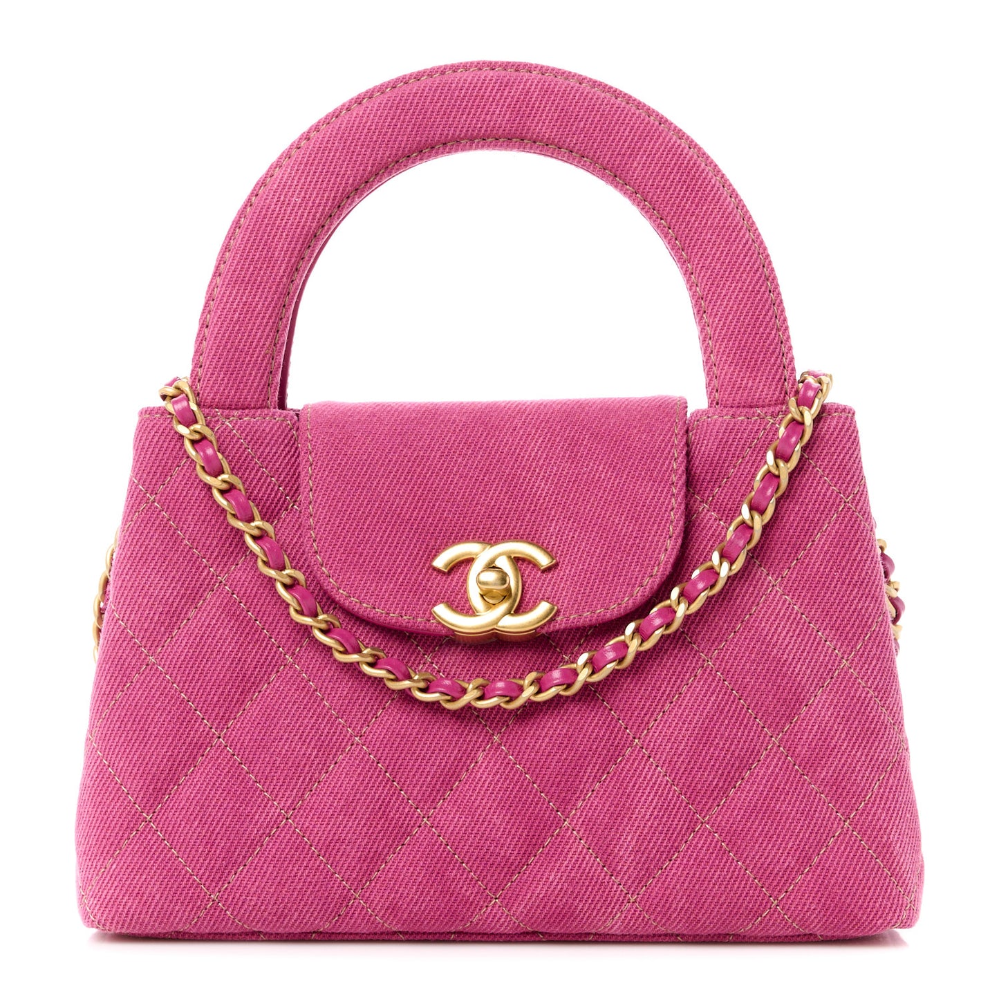 Denim Quilted Nano Kelly Shopper Fuchsia