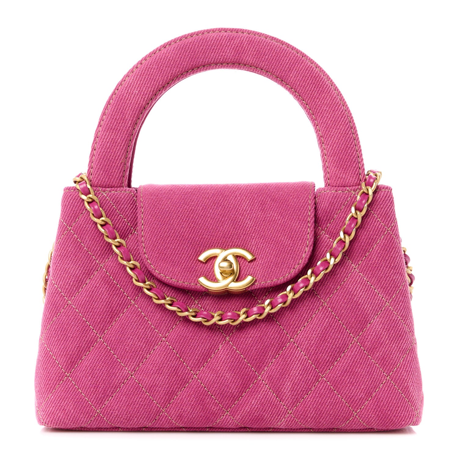 Chanel Denim Quilted Nano Kelly Shopper Fuchsia 1 of 10