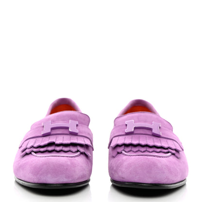 Hermes Suede Goatskin Womens Royal Loafers 38 Violet Parme 2 of 8