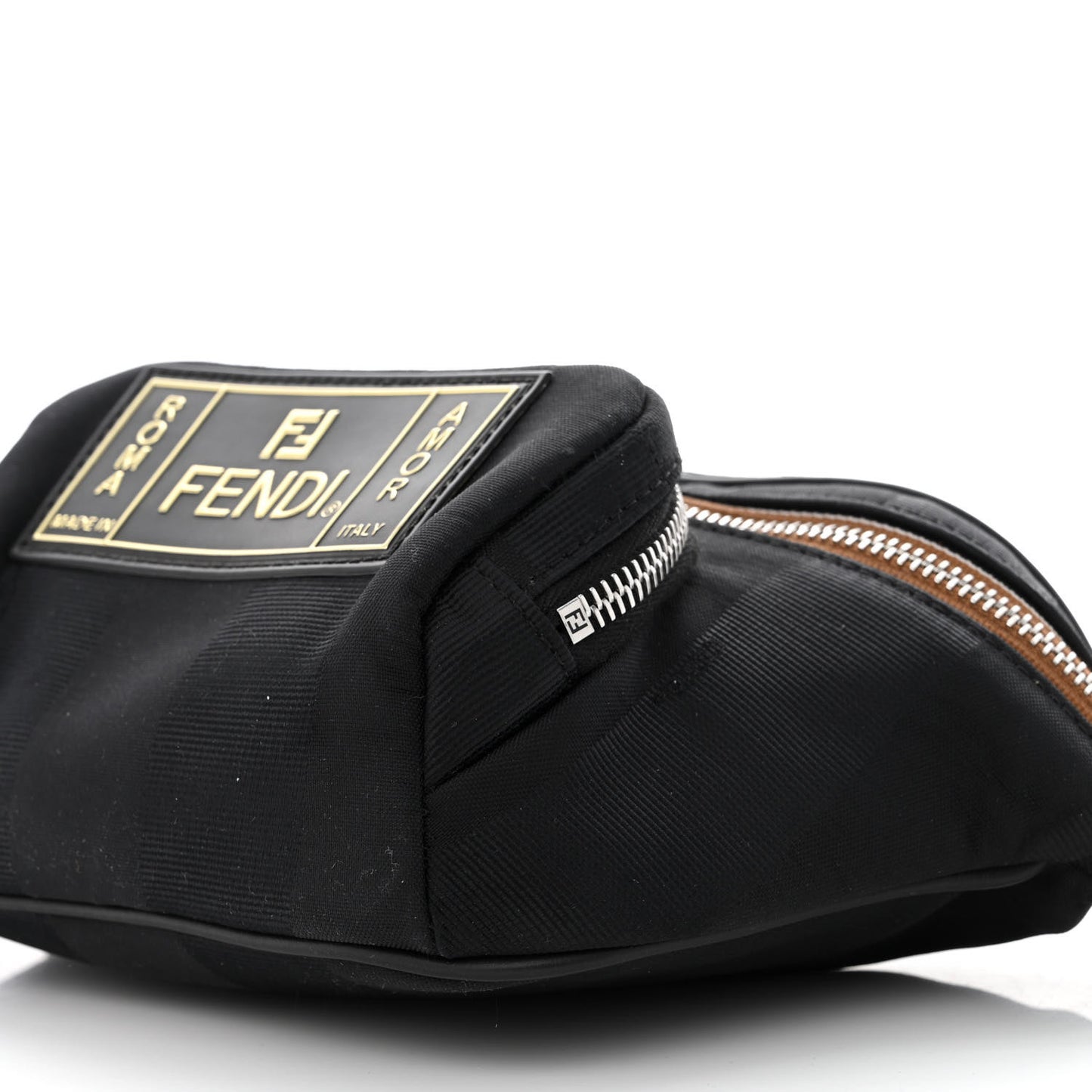 Nylon Vitello Century Pequin Logo Plate Pocket Belt Bag Black