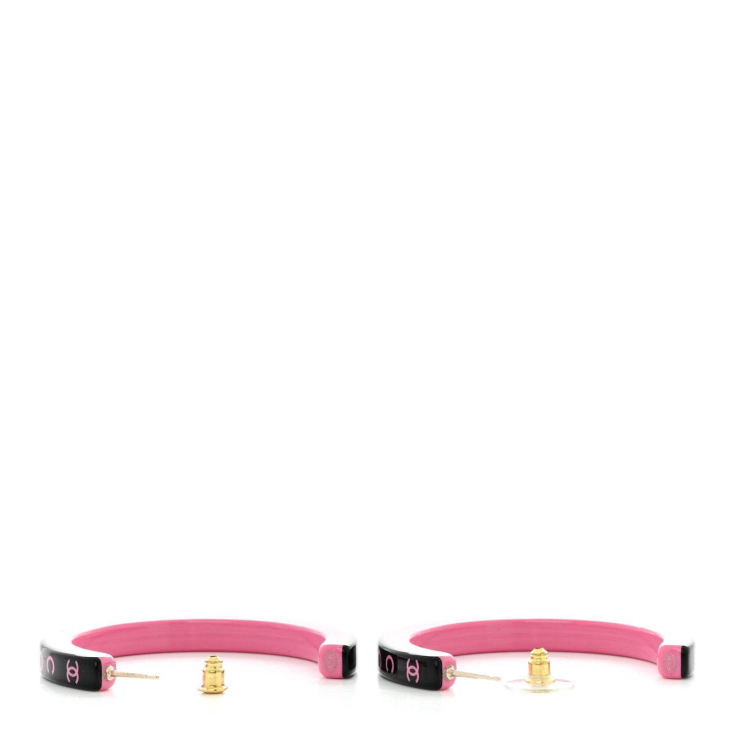 Chanel Resin Logo Hoop Earrings Black Pink 5 of 6