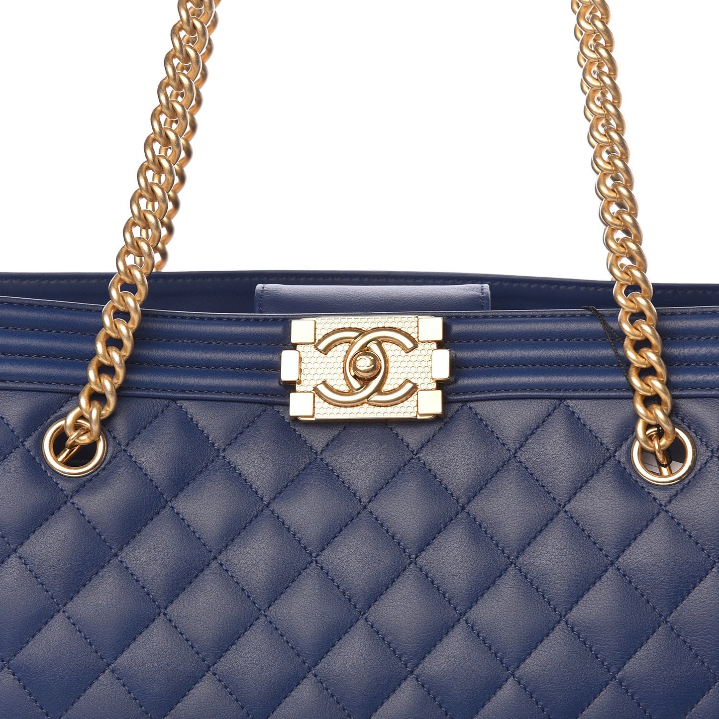 Calfskin Quilted Large Boy Tote Navy