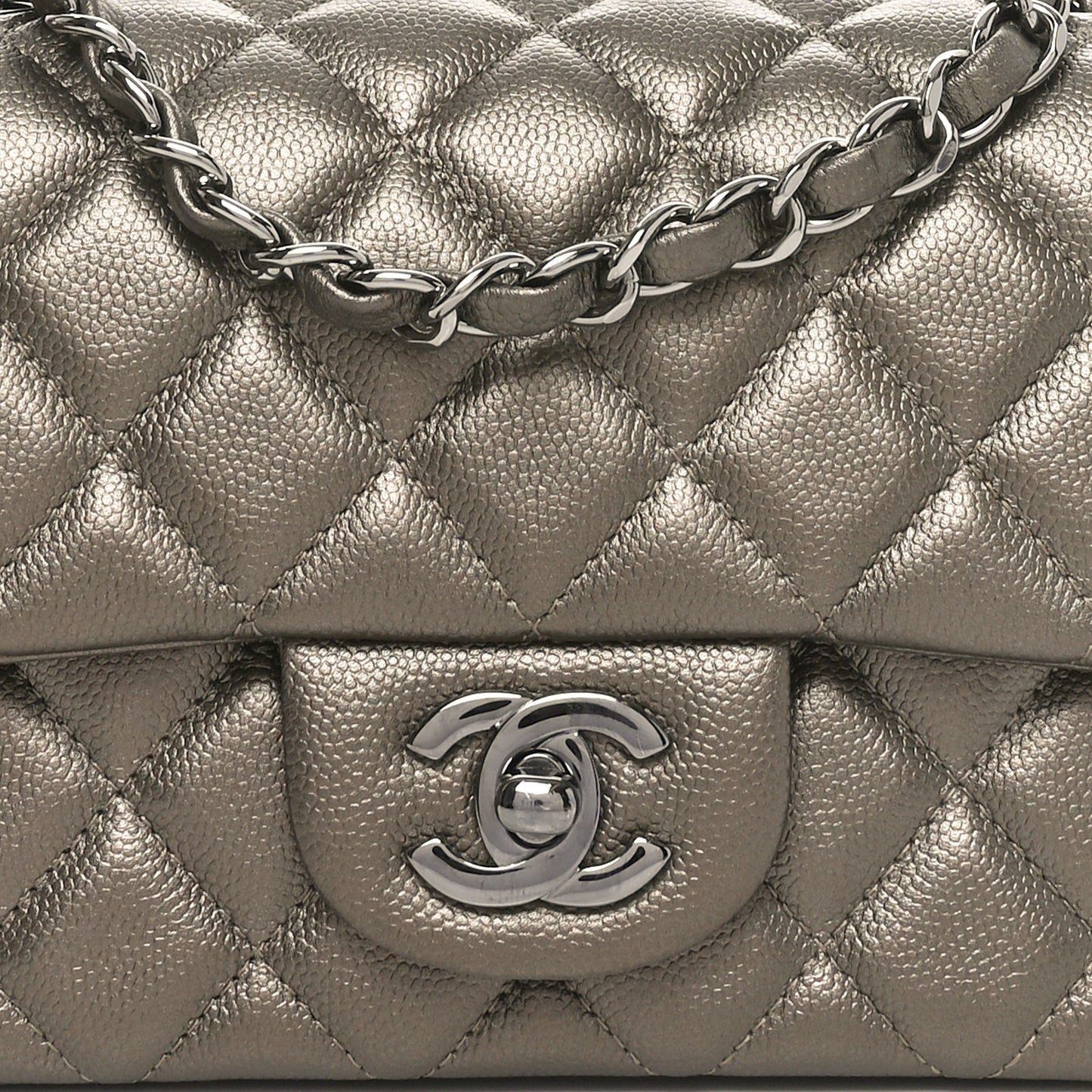 Iridescent Caviar Quilted Mini Rectangular Flap Bronze