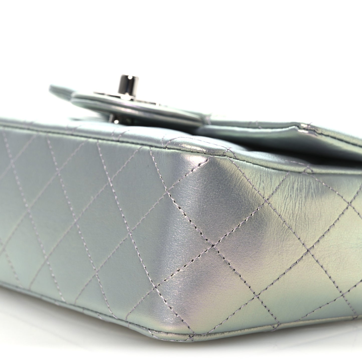 Iridescent Calfskin Quilted Mini Rectangular Flap Light Blue