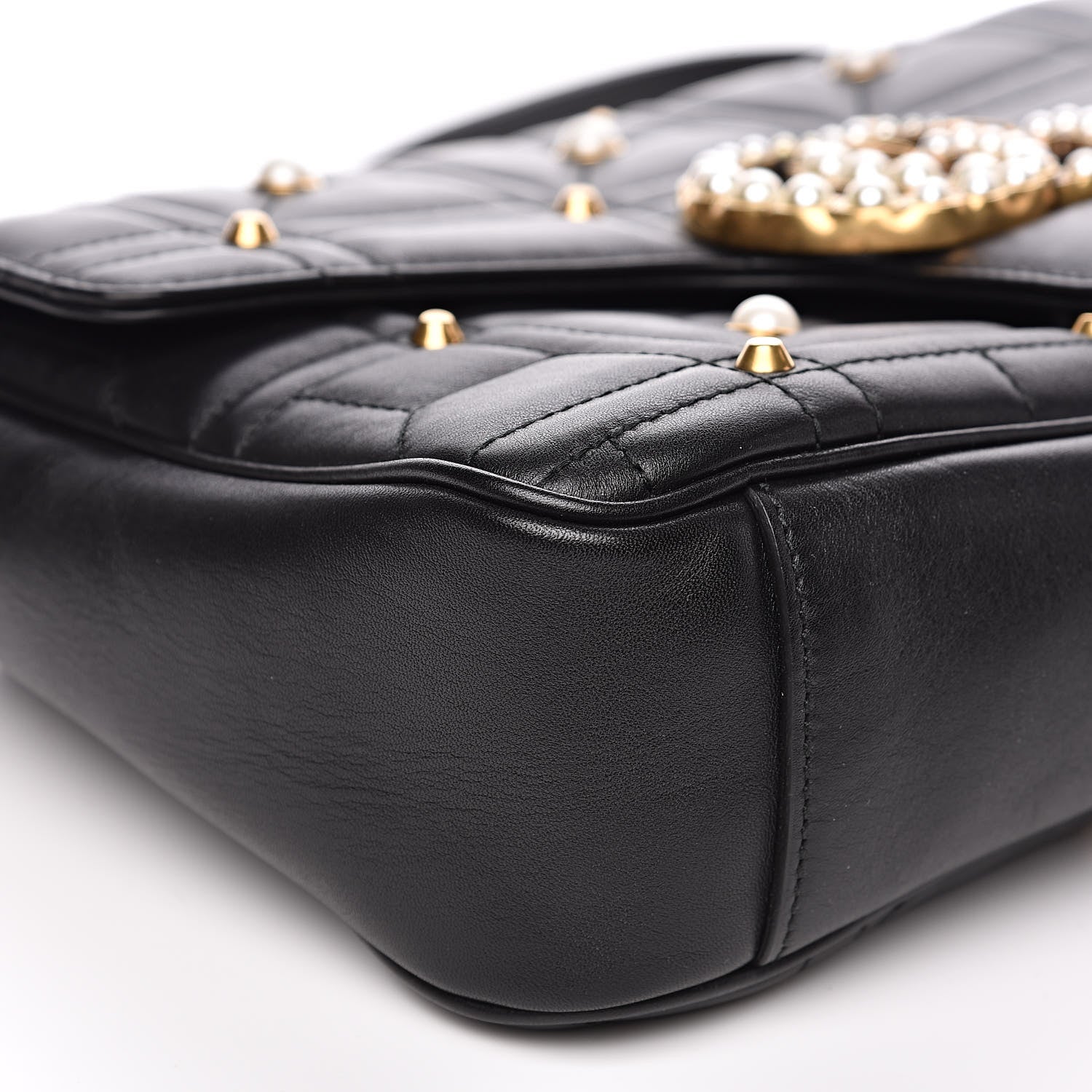 Gucci Calfskin Matelasse Studded Medium Pearly GG Marmont Shoulder Bag Black 9 of 12