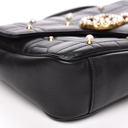 Gucci Calfskin Matelasse Studded Medium Pearly GG Marmont Shoulder Bag Black 9 of 12