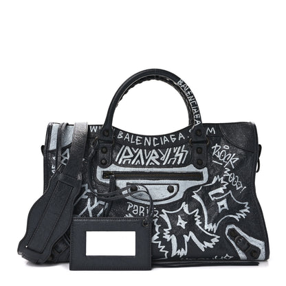 Balenciaga Agneau Arena Graffiti All Over Classic Hardware City Gris Fossile White 1 of 11