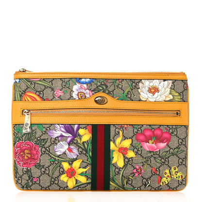 Gucci GG Supreme Monogram Flora Large Ophidia Pouch Clutch Beige Multicolor Crop 1 of 11