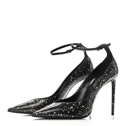 Saint Laurent Vernis Snakeskin Embossed Calfskin Zoe 105 Star Pumps 39.5 Black White Multicolor 3 of 8