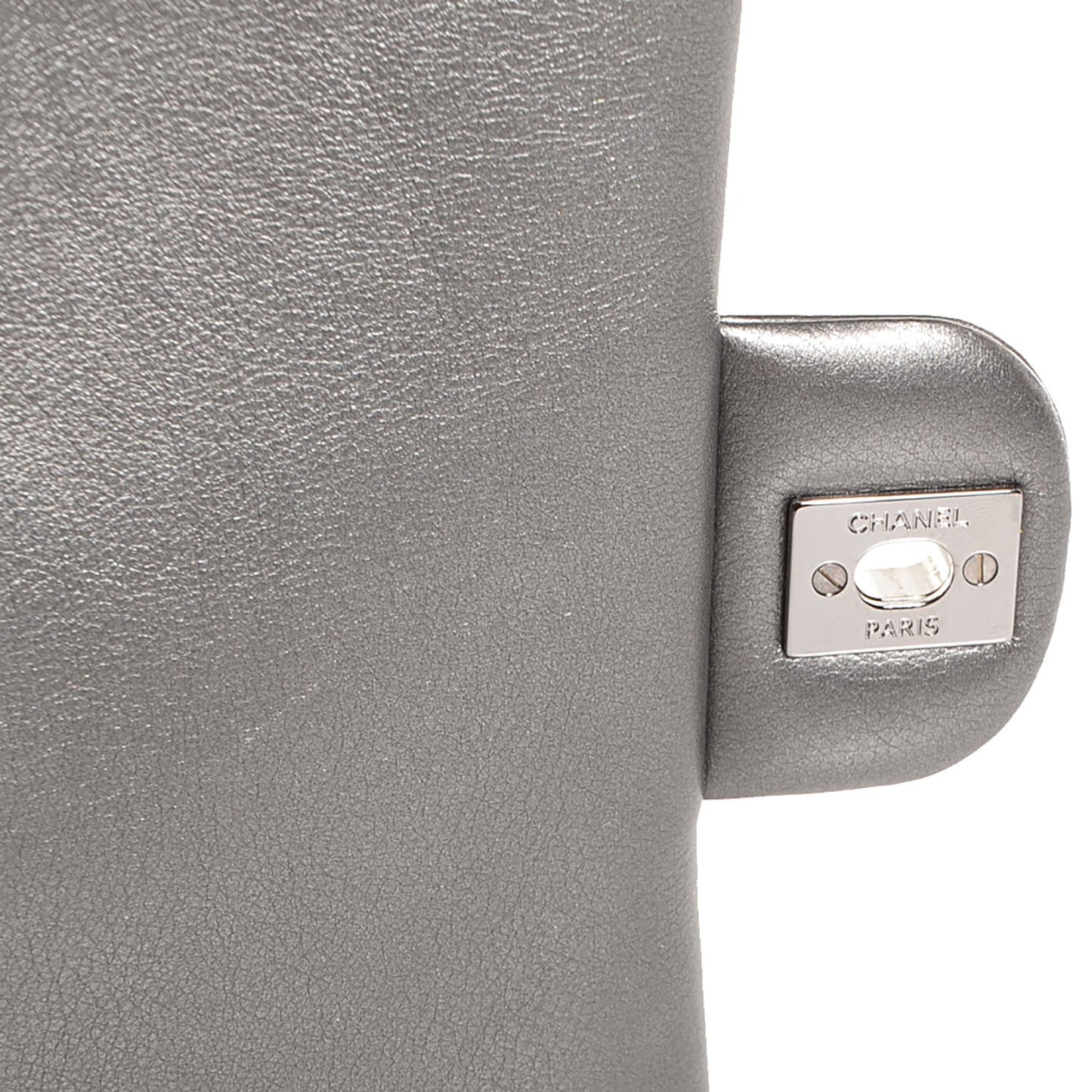 Metallic Lambskin Quilted Clutch With Chain Flap Dark Grey