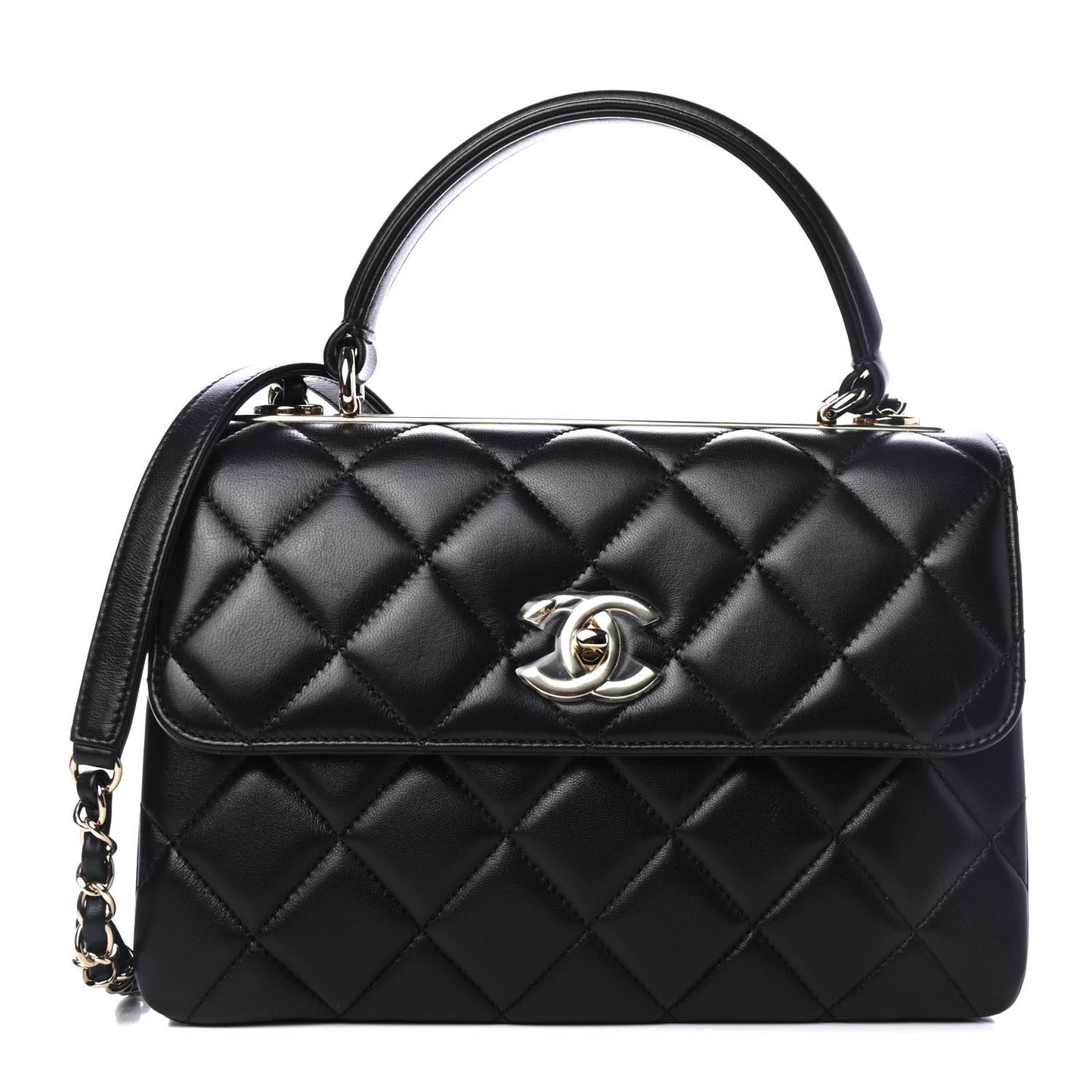 Lambskin Quilted Small Trendy CC Dual Handle Flap Bag Black