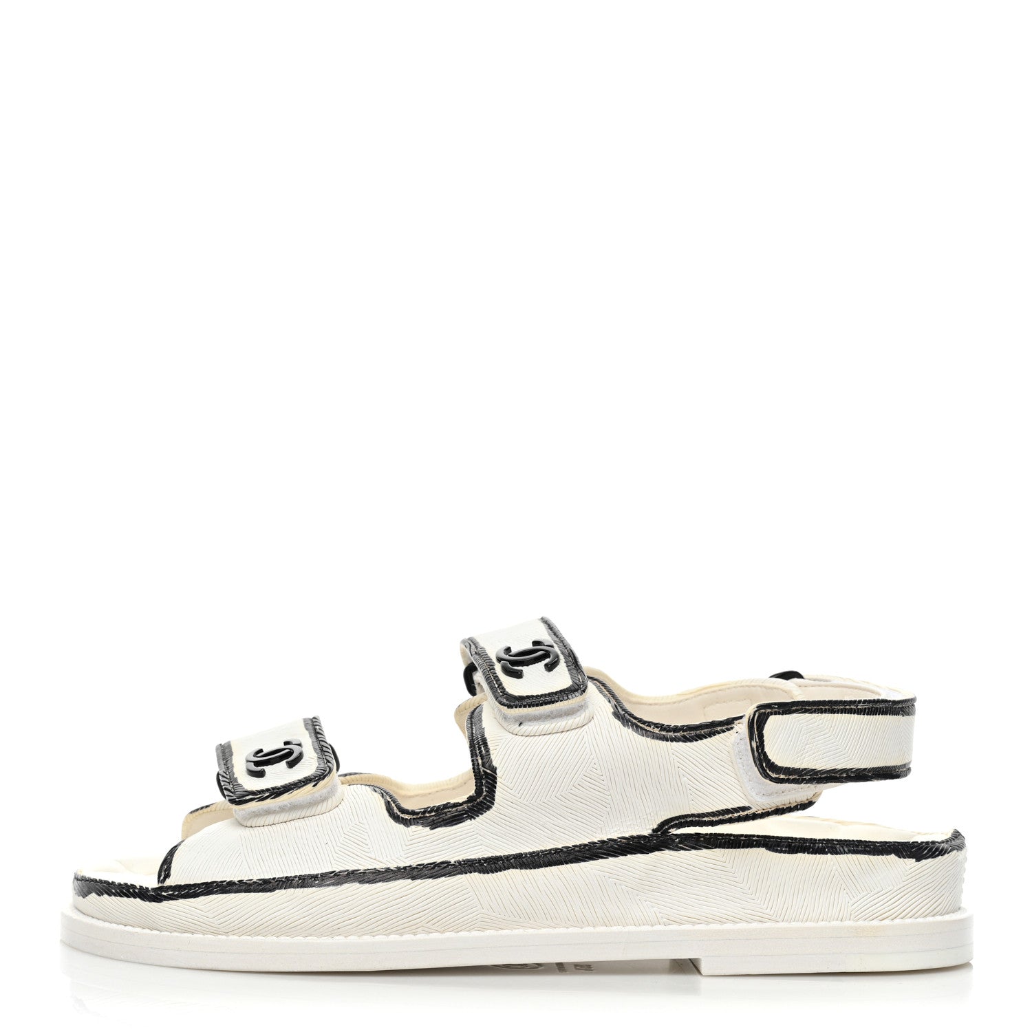 Chanel Calfskin Printed Velcro Dad Sandals 35.5 White Black 1 of 10