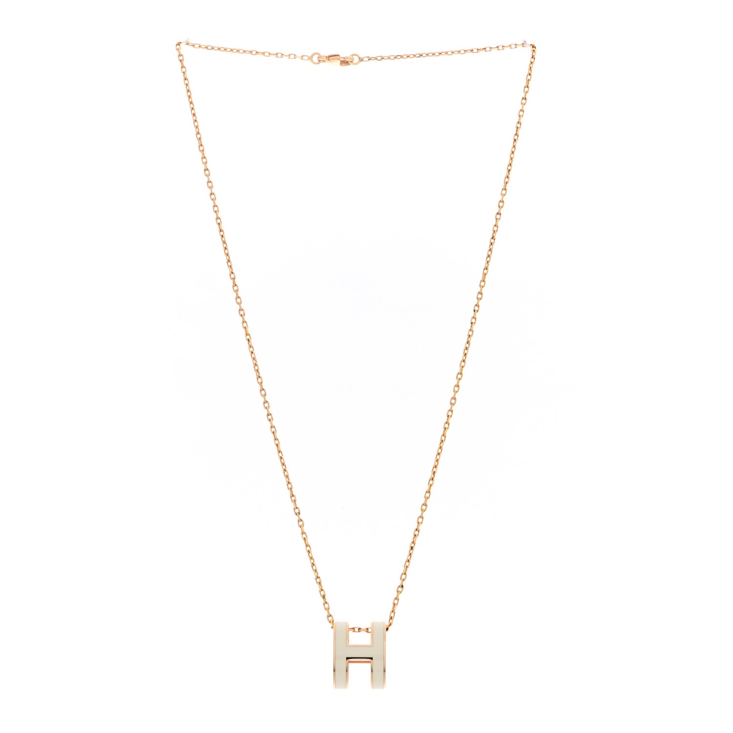 Hermes Lacquered Gold Pop H Pendant Necklace White 3 of 8