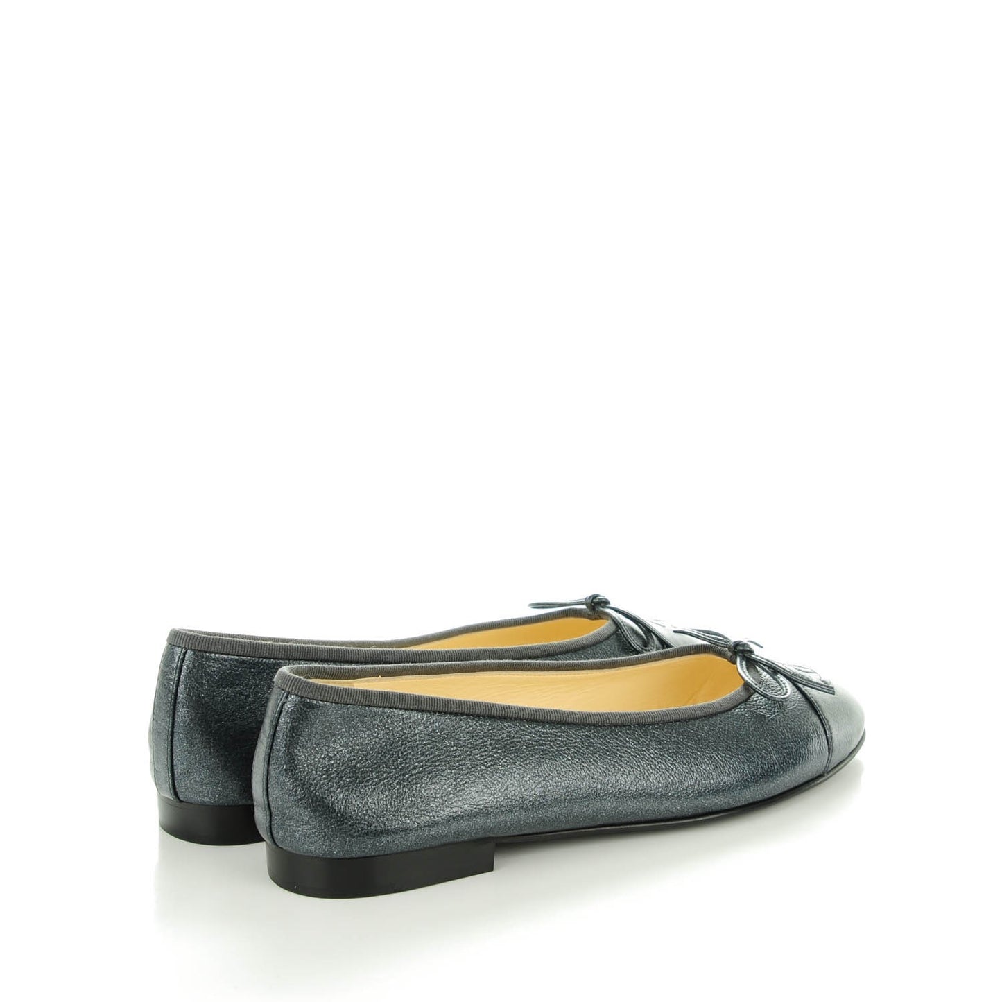 Metallic Calfskin Cap Toe CC Ballerina Flats 38.5 Grey