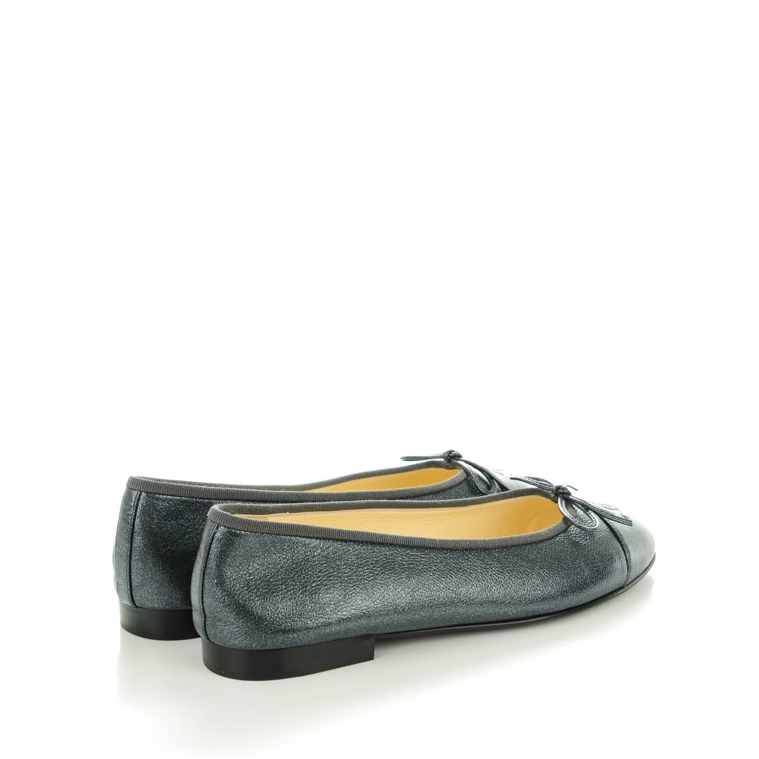 Chanel Metallic Calfskin Cap Toe CC Ballerina Flats 38.5 Grey 4 of 8