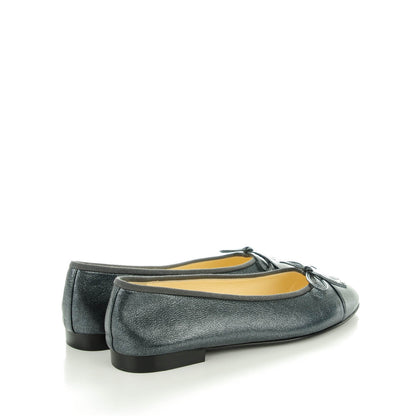 Chanel Metallic Calfskin Cap Toe CC Ballerina Flats 38.5 Grey 4 of 8