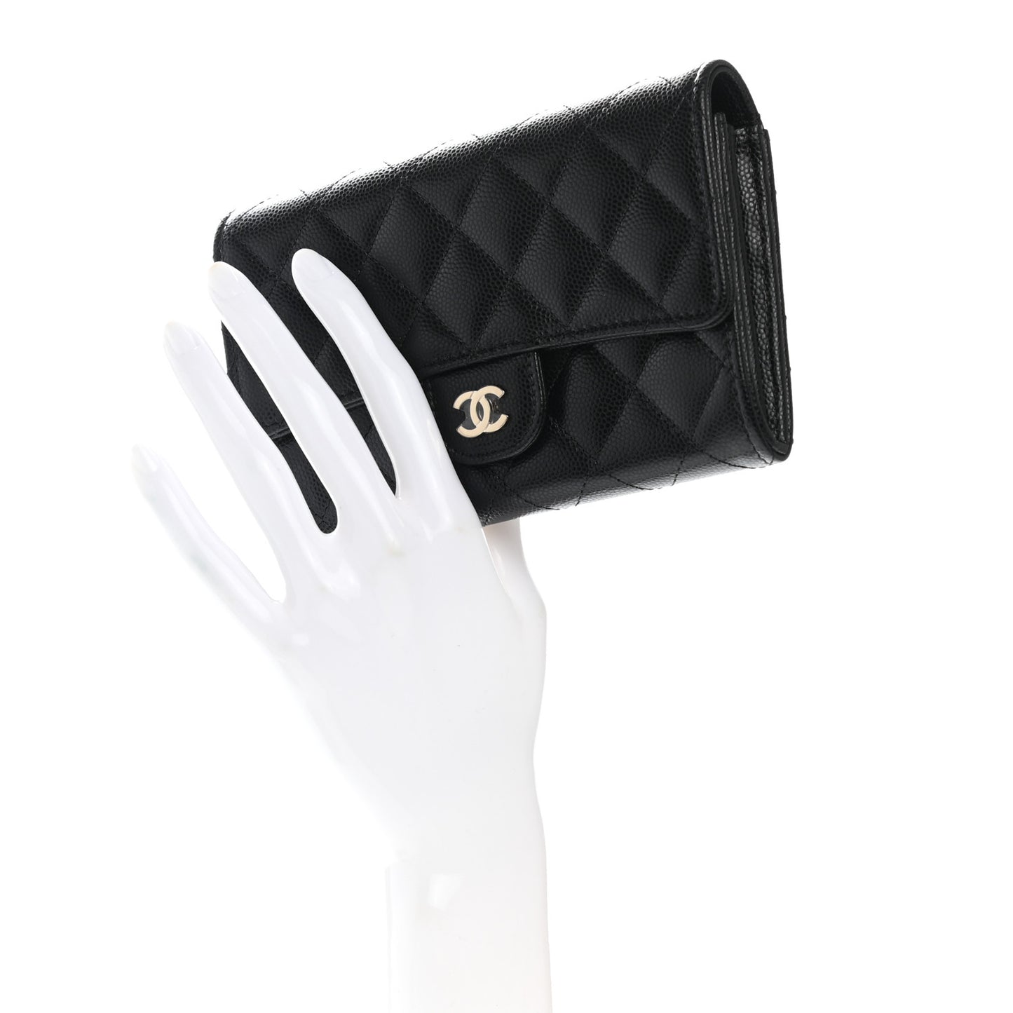 Caviar Quilted Medium Flap Wallet Black