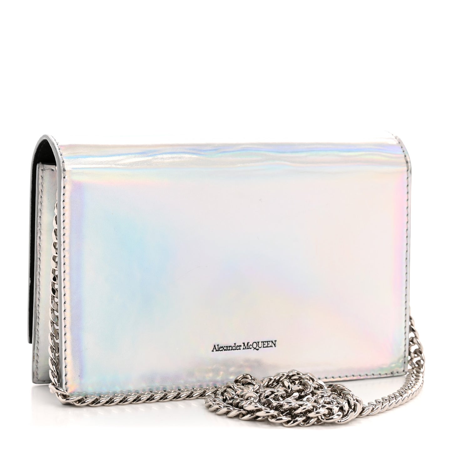 Iridescent Calfskin Skull Crossbody Silver