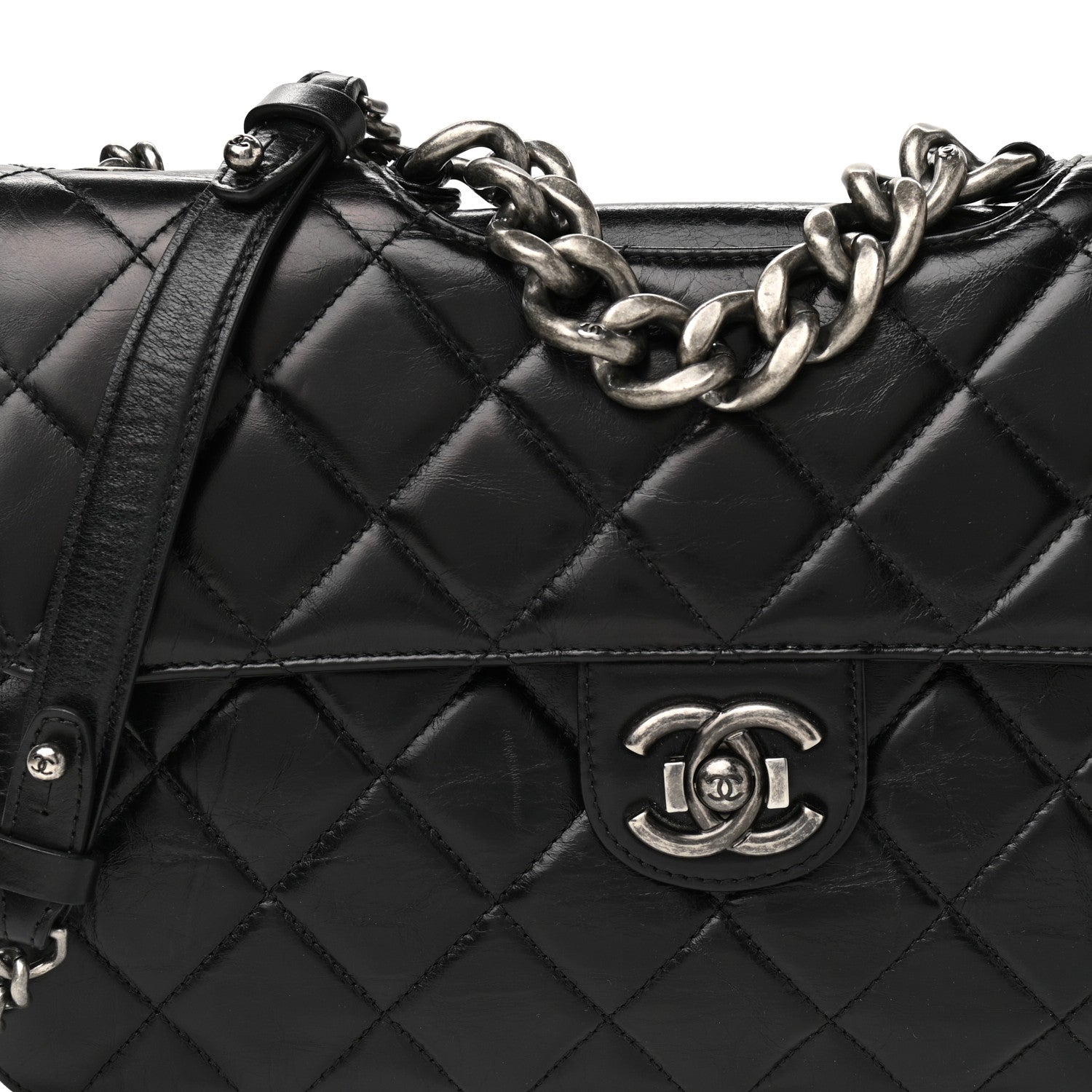 Chanel Glazed Calfskin Quilted Large Perfect Edge Flap Black 9 of 12