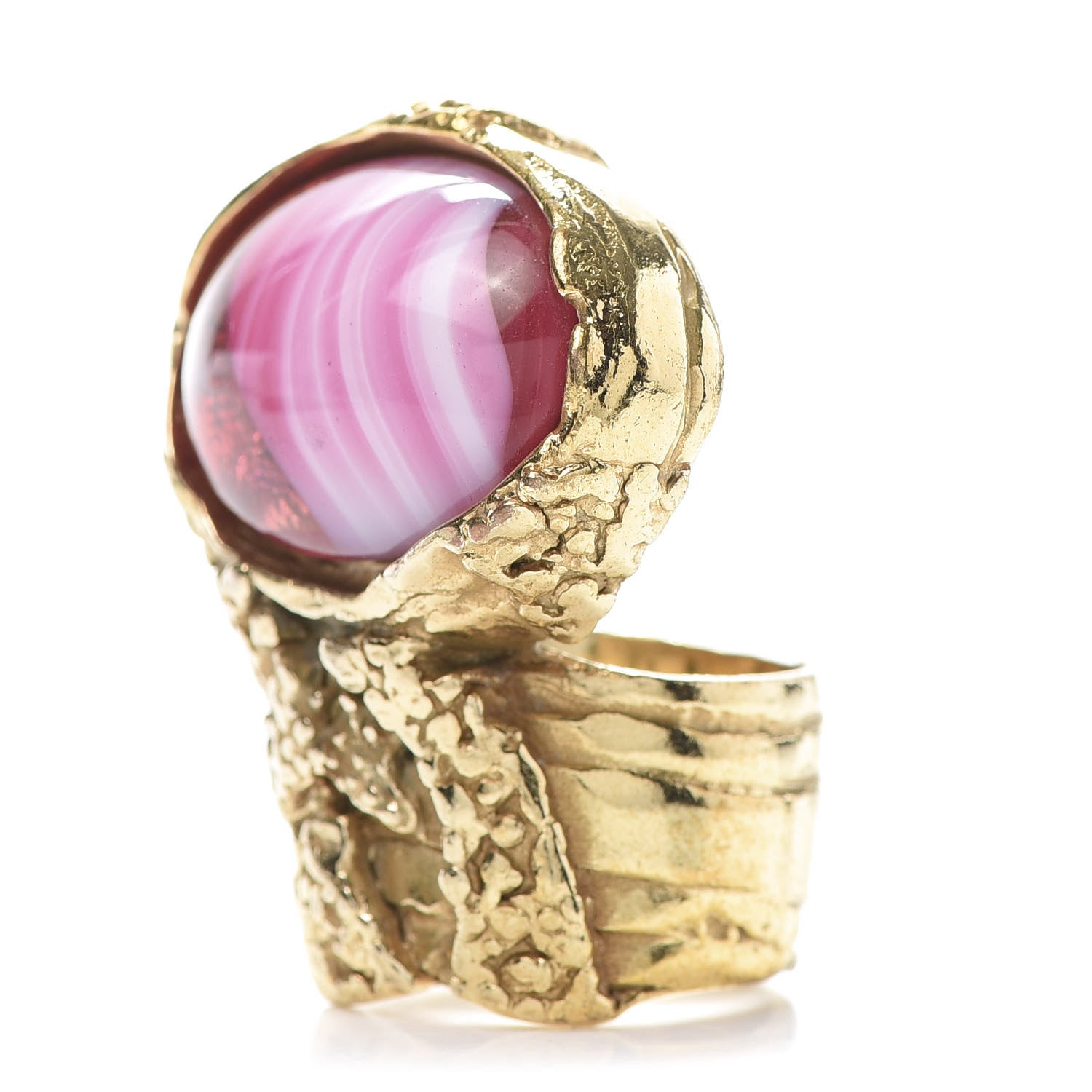 Saint Laurent Glass Cabochon Arty Ovale Ring 7 Gold Pink 3 of 5