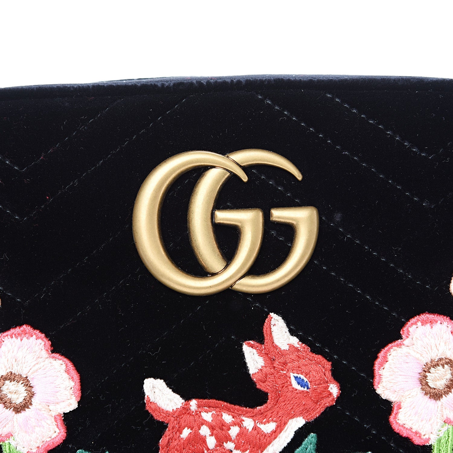 Gucci Velvet Matelasse Deer Embroidered Small GG Marmont Chain Shoulder Bag Black 7 of 9
