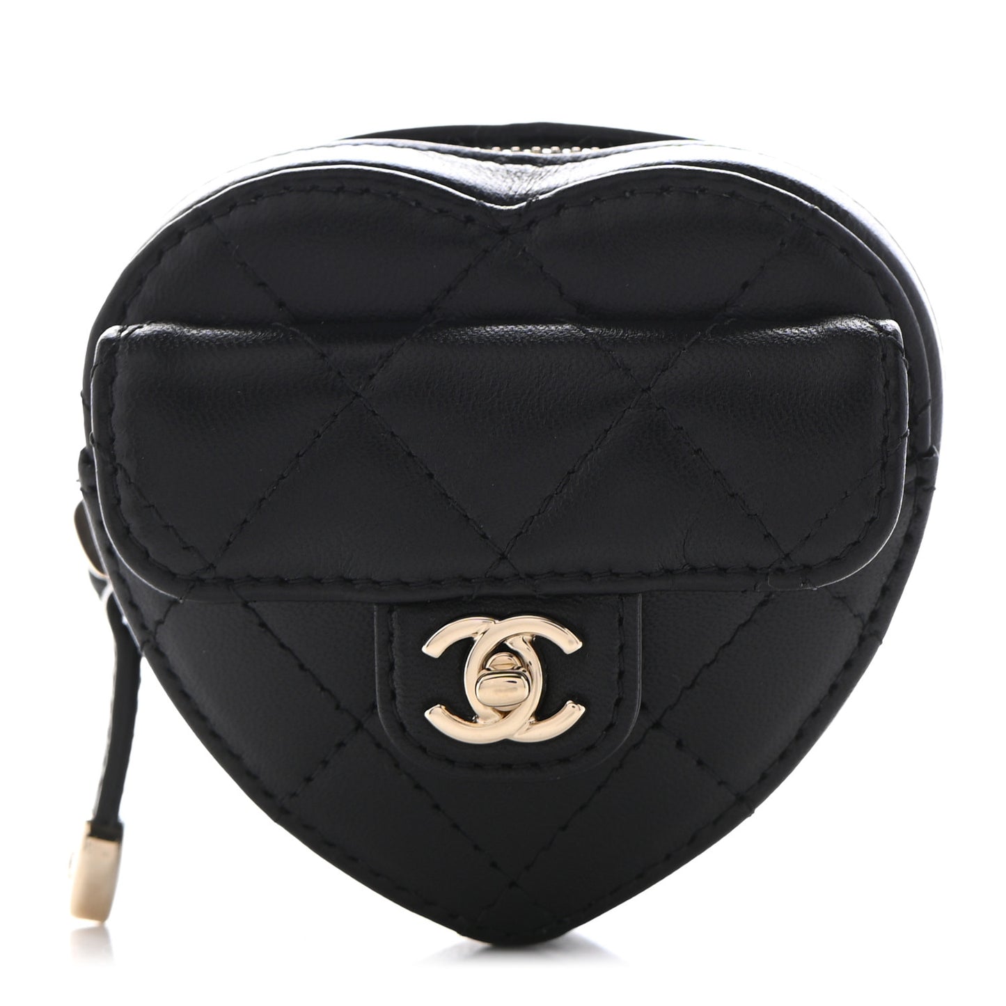 Lambskin Quilted CC In Love Heart Zipped Arm Coin Purse Black