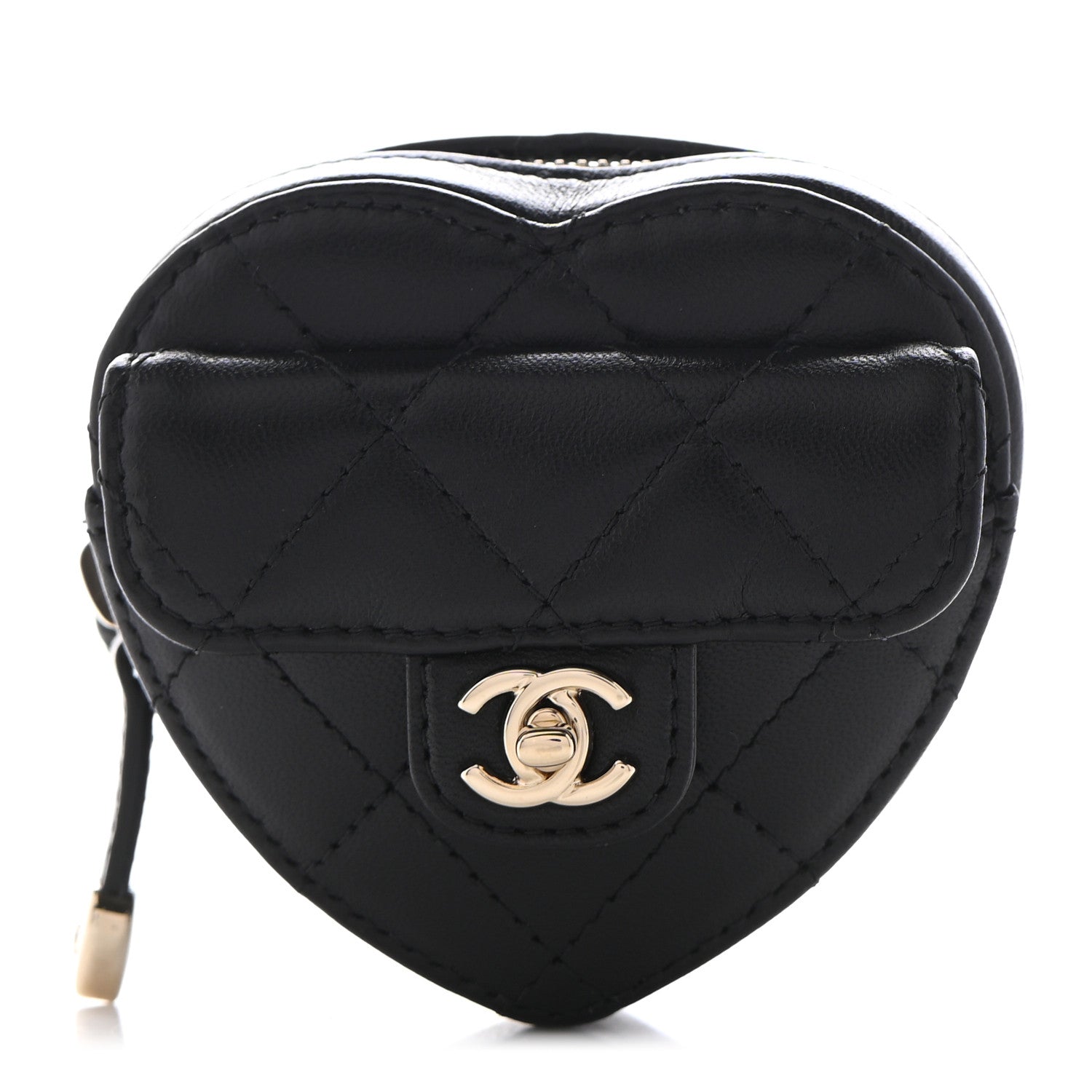 Chanel Lambskin Quilted CC In Love Heart Zipped Arm Coin Purse Black 1 of 6