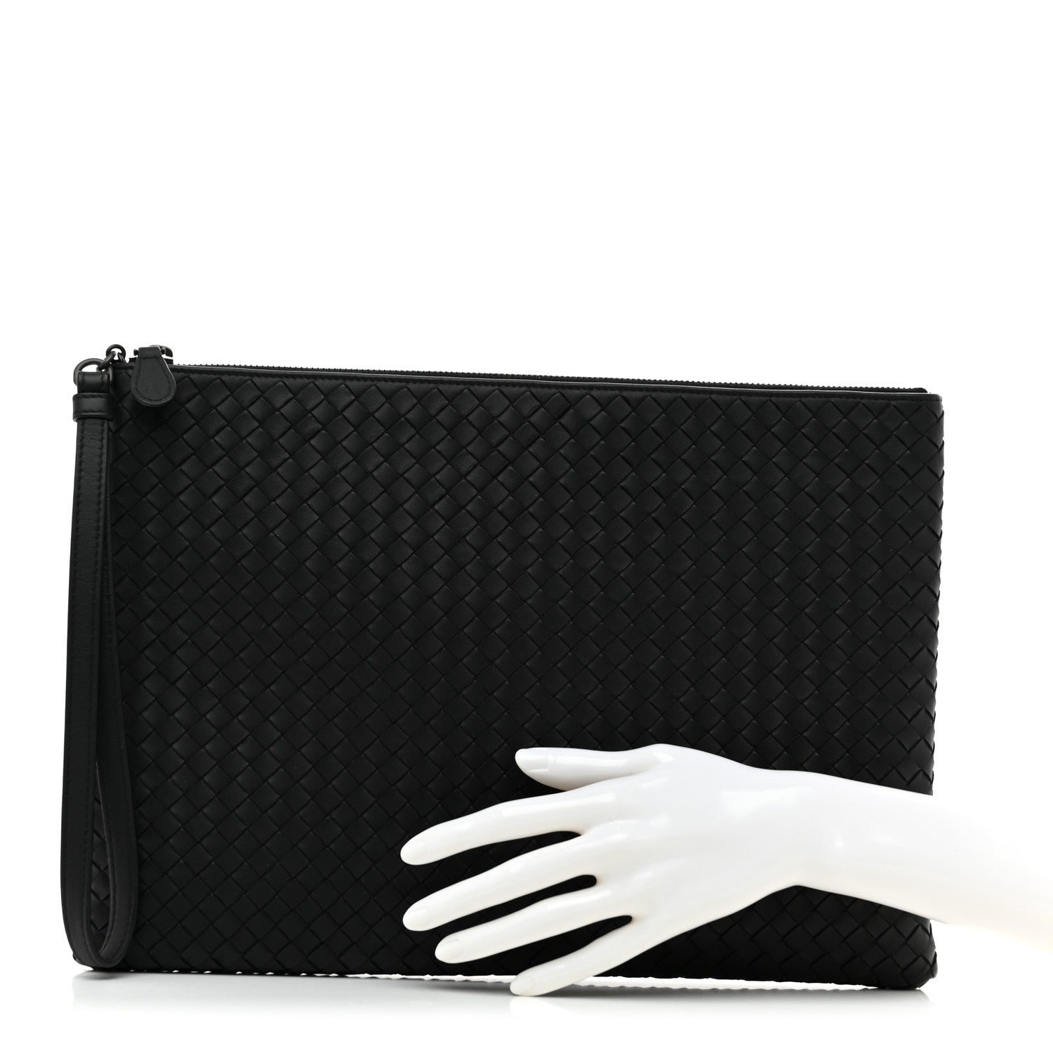 Bottega Veneta Nappa Intrecciato Large Flat Wristlet Zip Pouch Black 2 of 7