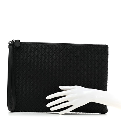 Bottega Veneta Nappa Intrecciato Large Flat Wristlet Zip Pouch Black 2 of 7