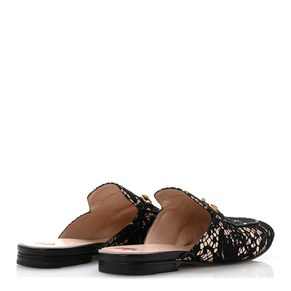 Gucci Lace Malaga Kid Womens Princetown Slippers 38.5 Black Skin Rose 5 of 12