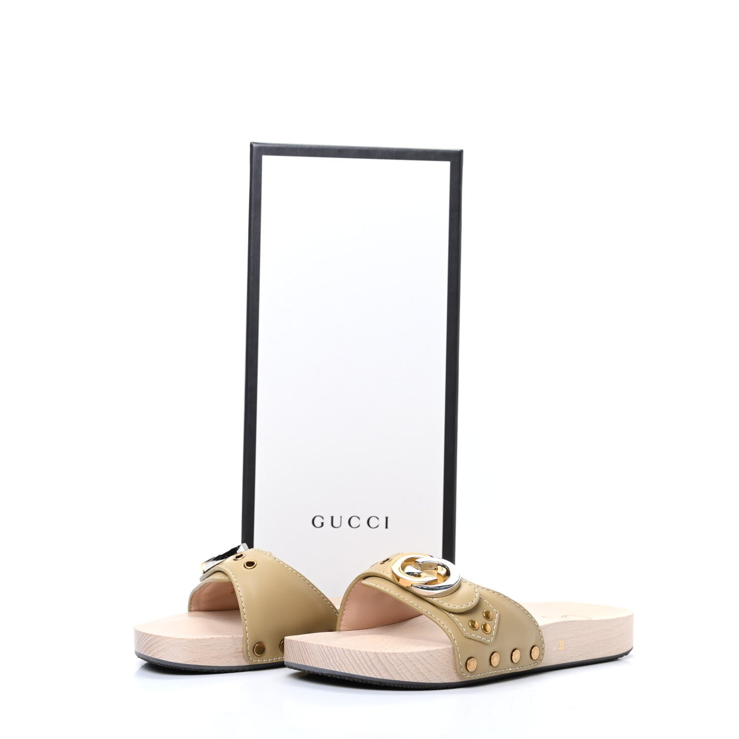 Gucci Calfskin Interlocking G Slide Sandals 35 Diagonal Beige 8 of 8