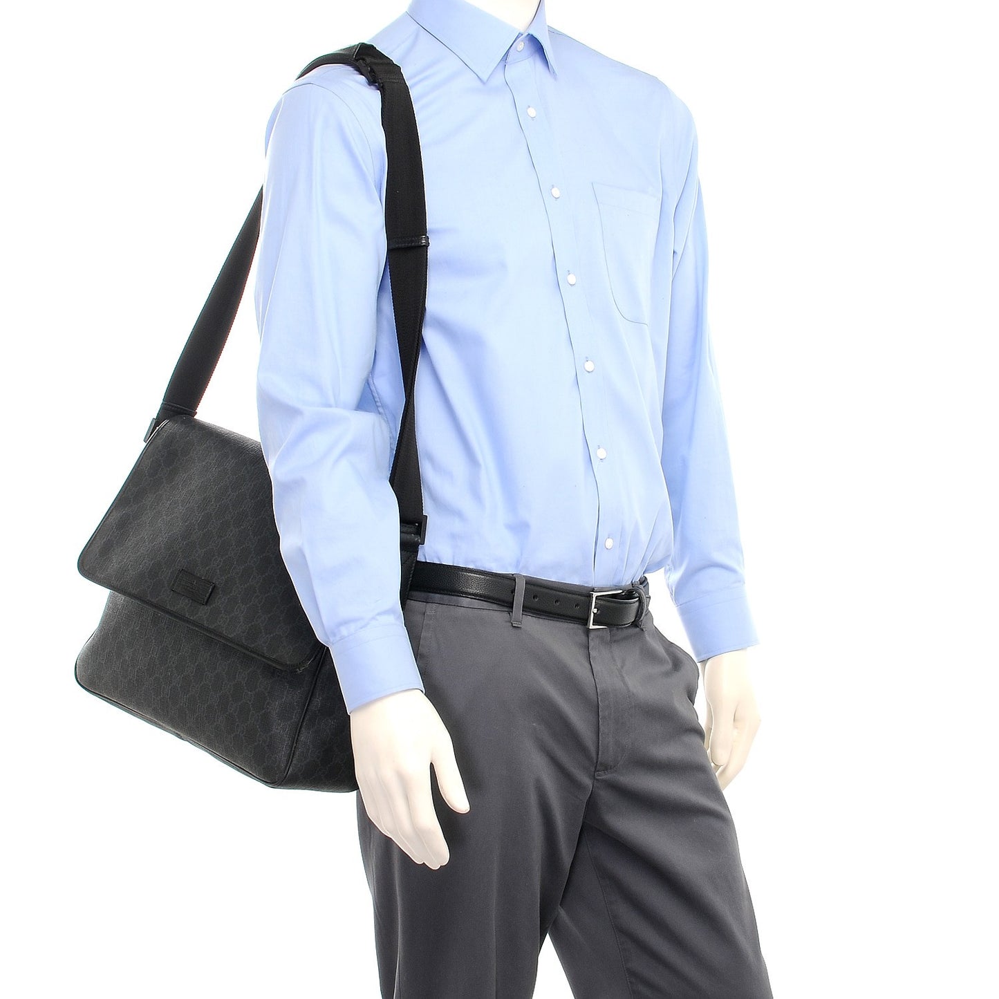 GG Plus Monogram Medium Flap Messenger Bag Black