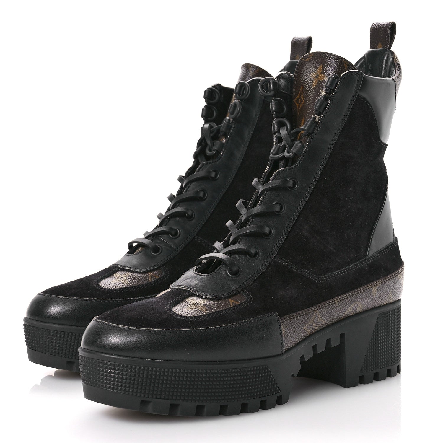 Louis Vuitton Suede Calfskin Monogram Laureate Platform Desert Boots 39.5 Black 4 of 9