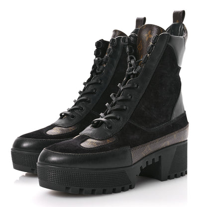Louis Vuitton Suede Calfskin Monogram Laureate Platform Desert Boots 39.5 Black 4 of 9
