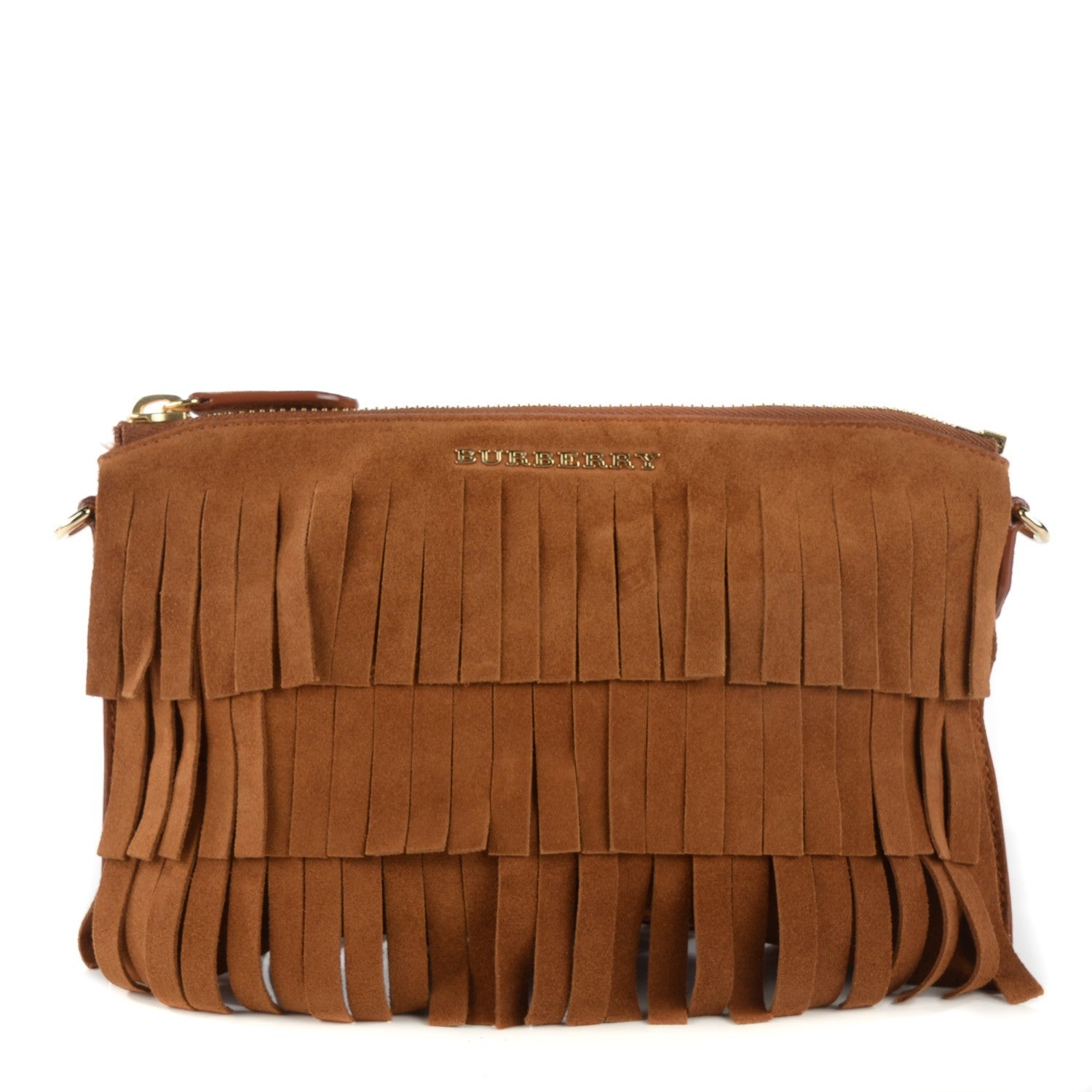 Burberry Suede Fringe Peyton Crossbody Clutch Bag Amber 1 of 12
