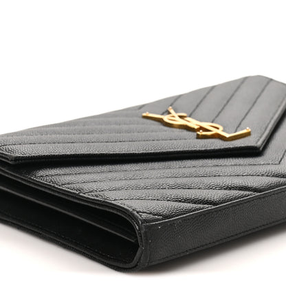Saint Laurent Grain De Poudre Matelasse Chevron Monogram Chain Wallet Black 8 of 9