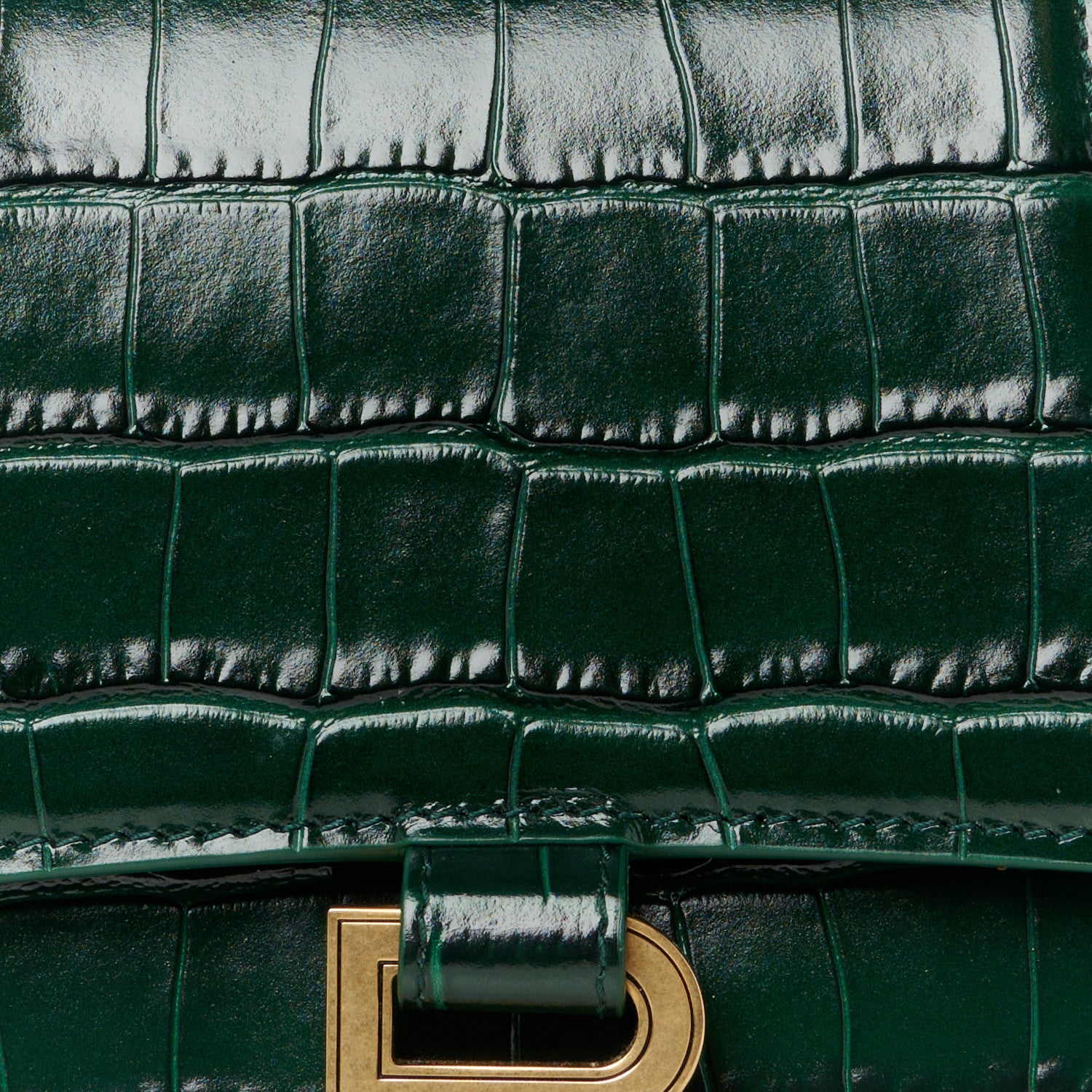 Balenciaga Shiny Calfskin Crocodile Embossed Small Hourglass Top Handle Bag Forest Green 9 of 11