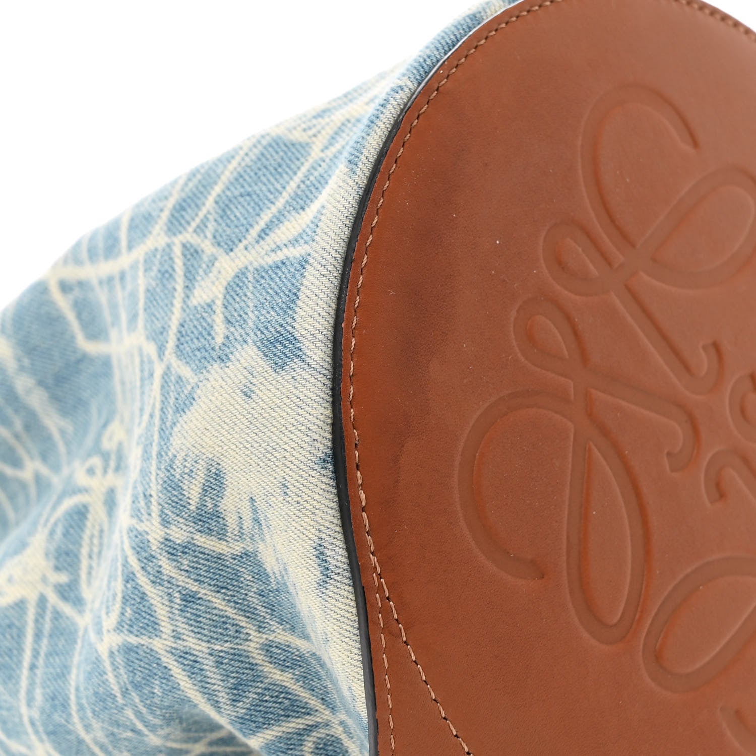 Loewe Denim Calfskin Mermaid Print Paula's Ibiza Bucket Bag Blue Tan 9 of 10