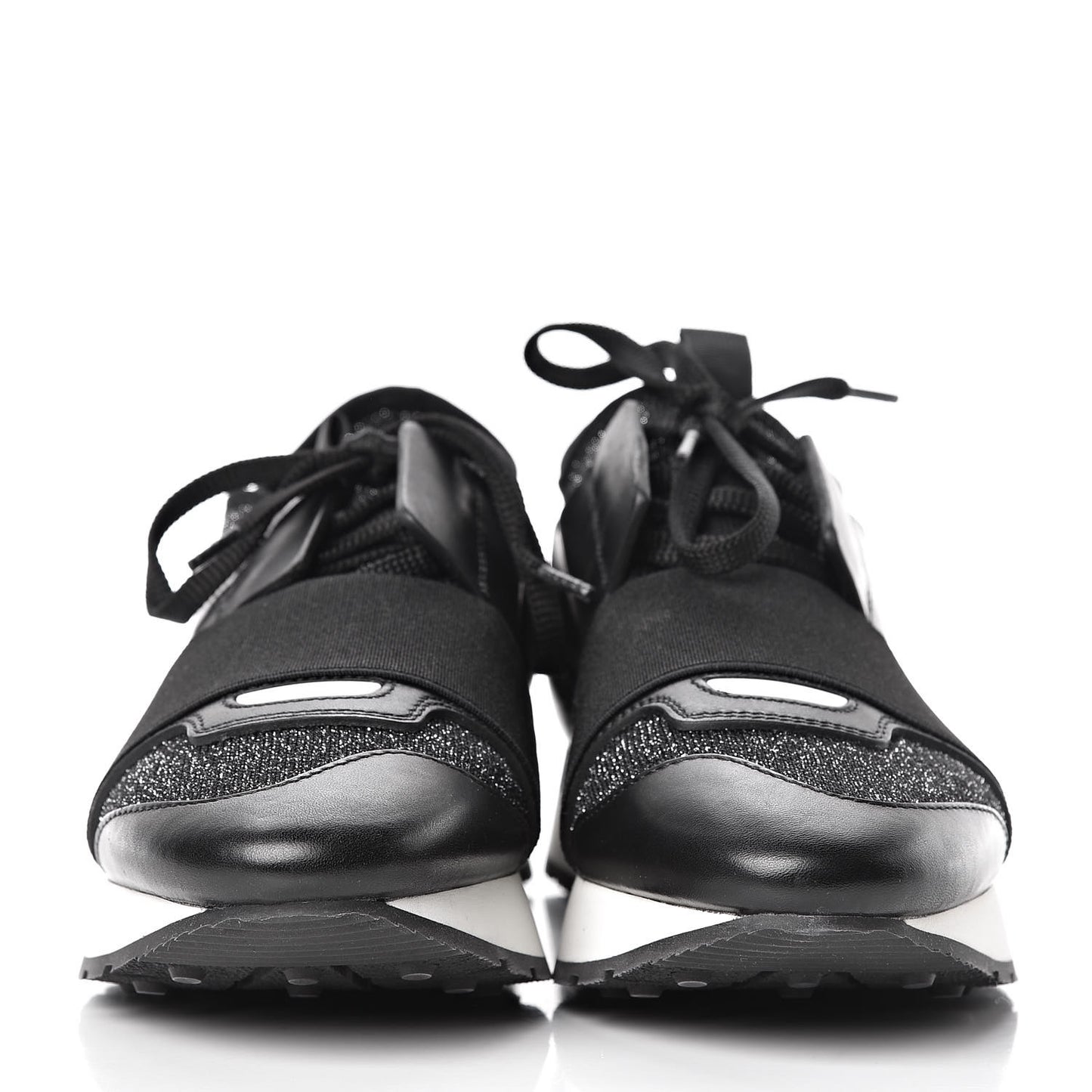 Mesh Lurex Calfskin Womens Race Runner Sneakers 35 Black