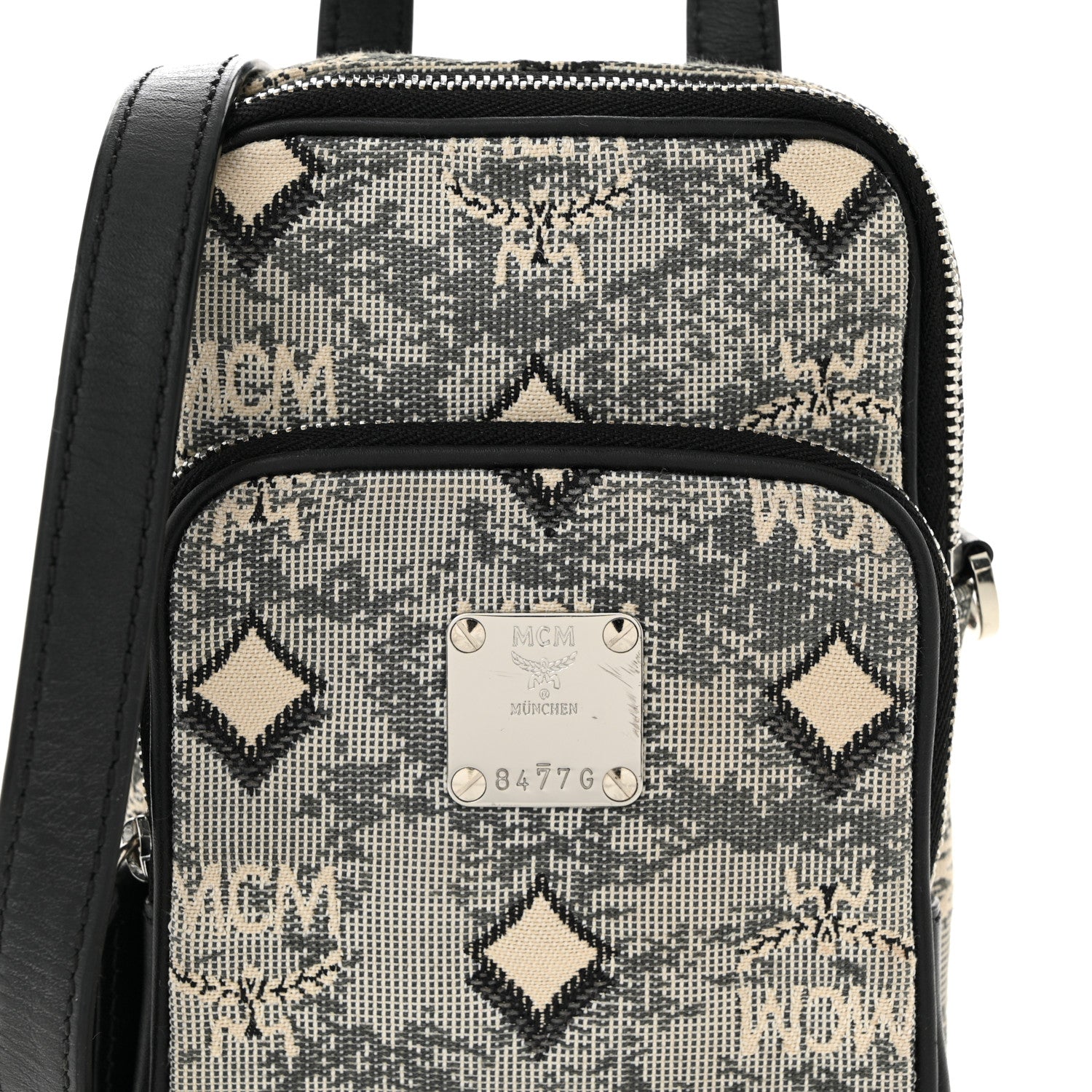 MCM Vintage Jacquard Monogram Crossbody Bag Grey 7 of 9