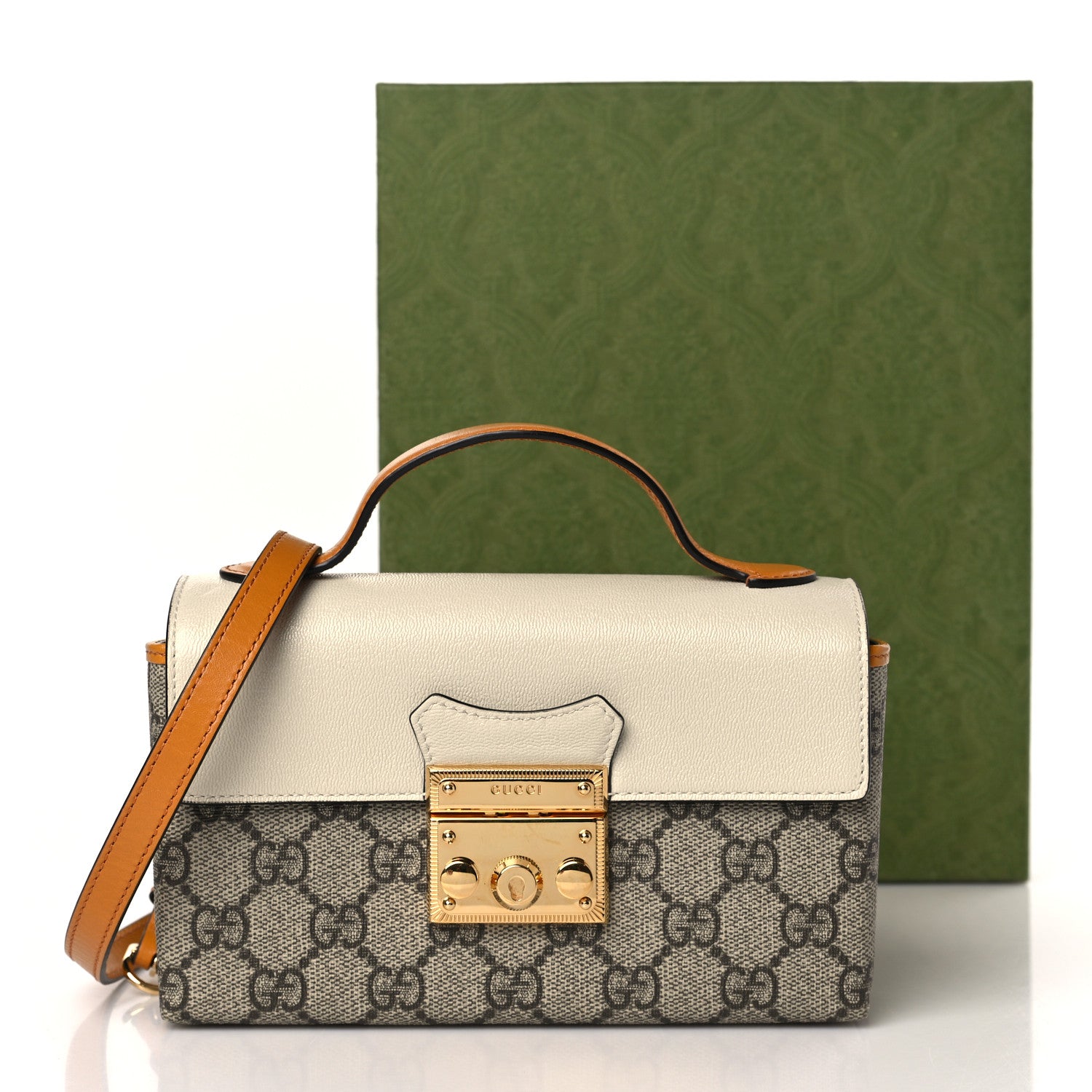 Gucci GG Supreme Monogram New Sakai Calfskin Mini Padlock Top Handle Shoulder Bag Beige Ebony Mystic White Sun Oil 10 of 10