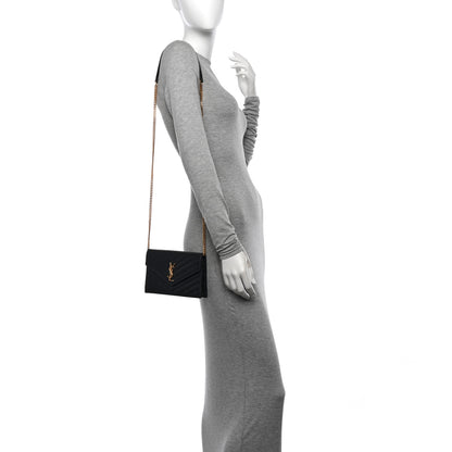 Saint Laurent Grain De Poudre Matelasse Chevron Monogram Envelope Chain Wallet Black 2 of 10