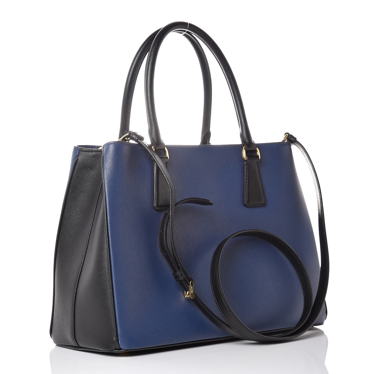 Prada Saffiano Lux Bi-Color Medium Tote Bluette Black 4 of 13
