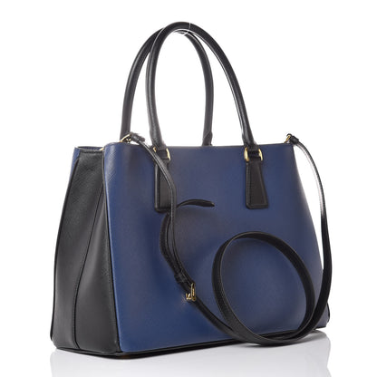 Prada Saffiano Lux Bi-Color Medium Tote Bluette Black 4 of 13