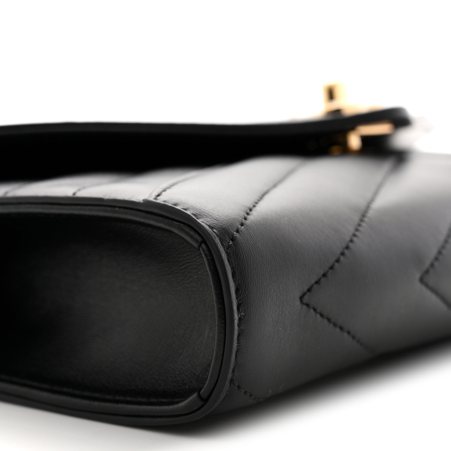 Chanel Lambskin Chevron Quilted Top Handle Envelope Clutch Black 9 of 11