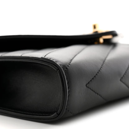 Chanel Lambskin Chevron Quilted Top Handle Envelope Clutch Black 9 of 11